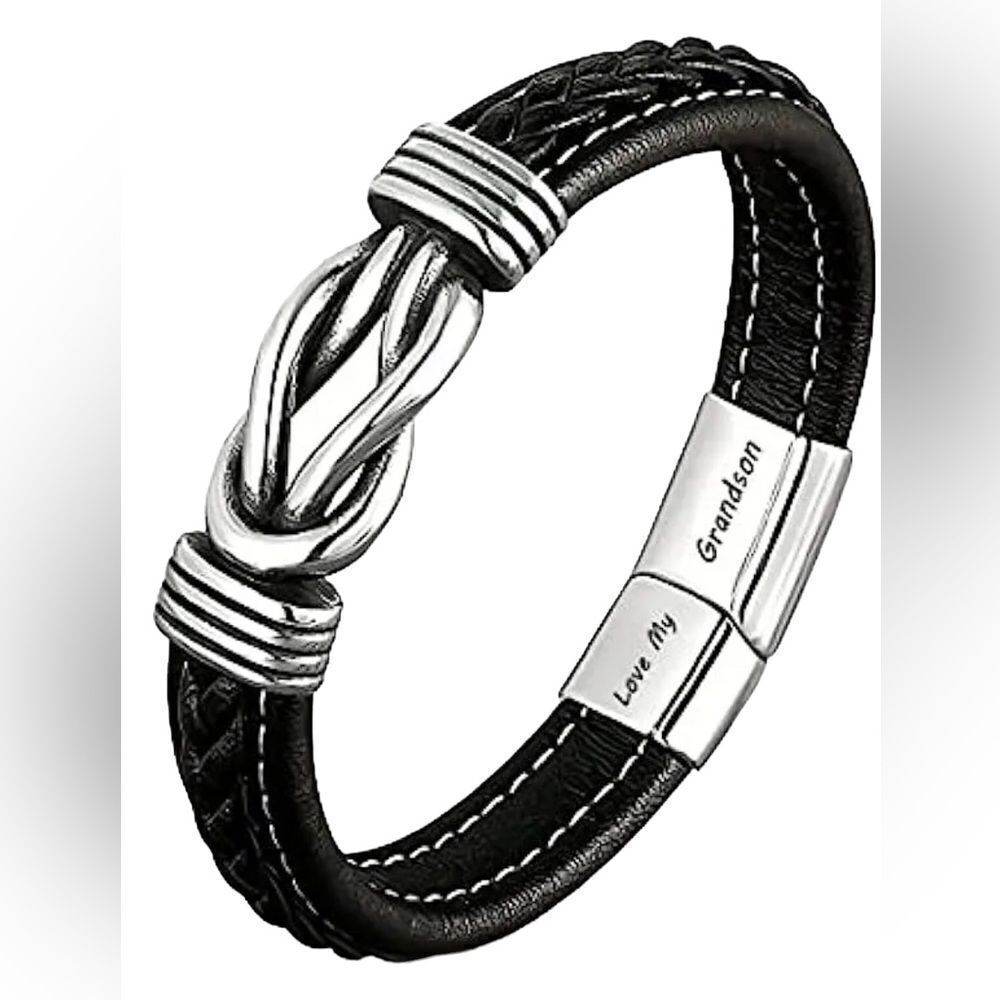 To My Grandson Faux Lthr Bracelet for Men Grandmother Grandson Forever Bracelet
